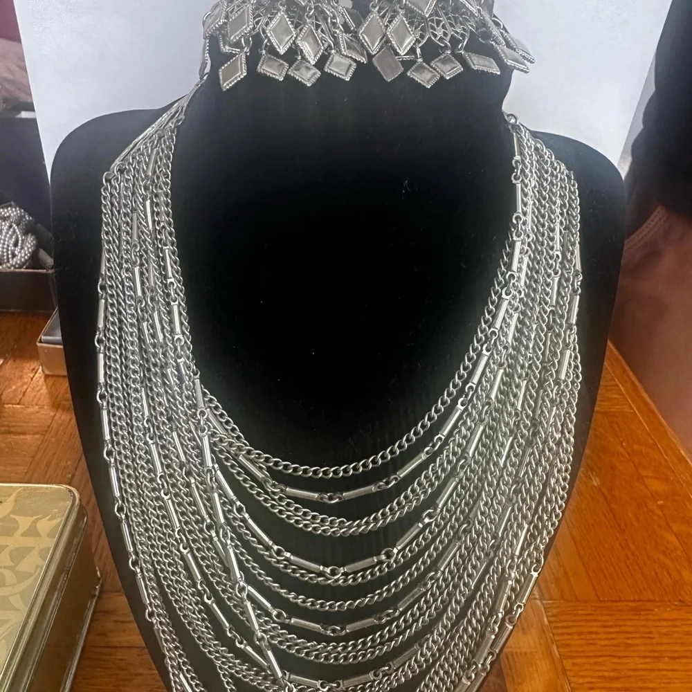 Silver Necklace Bracelet Clip Earring Set - Picture 1 of 5